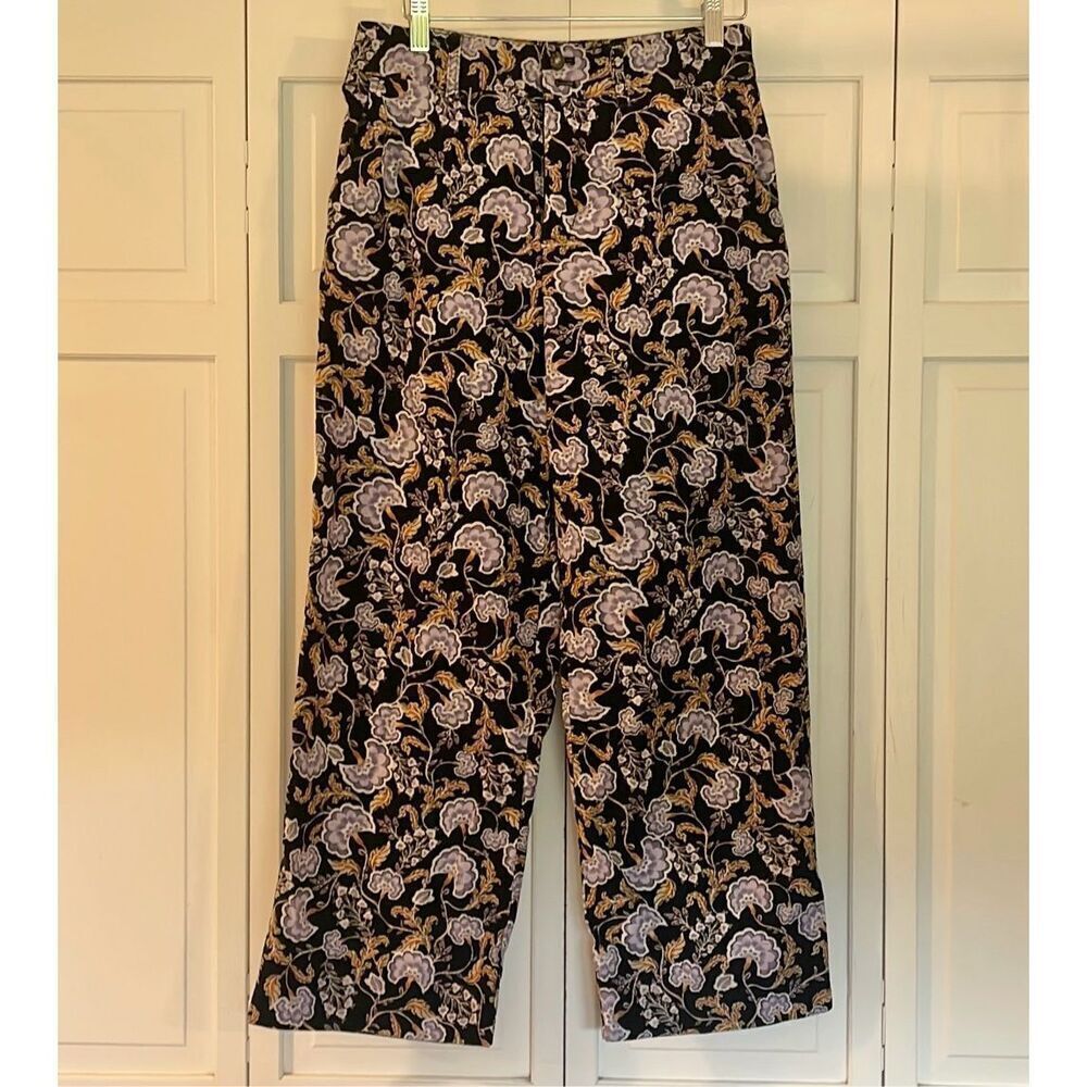 Garnet Hill purple floral corduroy wide leg pant size 4 - Picture 3 of 15